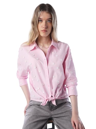 ONLY Women's Applique Regular Fit Pink Shirt