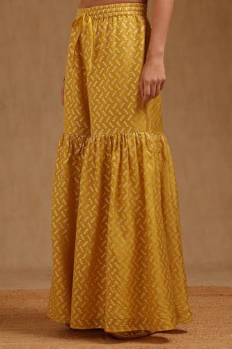 Soch Womens Yellow Chinon Botanical Print Suit Set With Sequins
