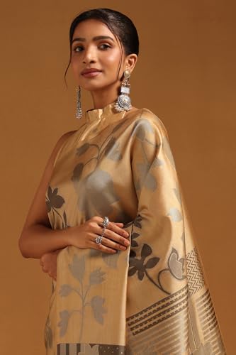 Soch Womens Gold Tussar Floral Zari Woven Saree