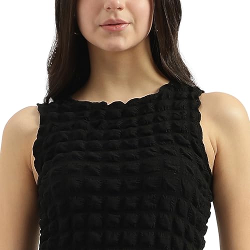 United Colors of Benetton Round Neck Textured Bodycon Dress (Size: M)-25P3P39W3875I100 Black