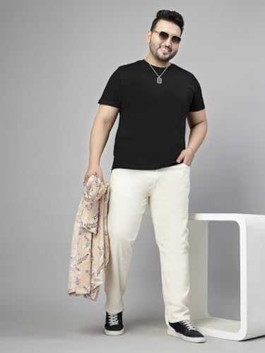Style Quotient Men Plus Size Off White Tapered Fit Jeans