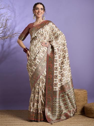 AKHILAM Women's Kanjivaram Woven Soft Silk Saree With Blouse Piece