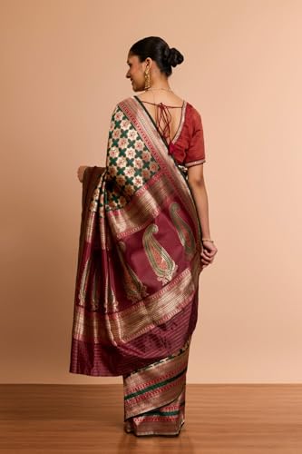Taneira Women Darkgreen Pure Silk Brocade Banaras Saree With Unstitched Blouse Piece (SAIH04AC5696-Dark Green)