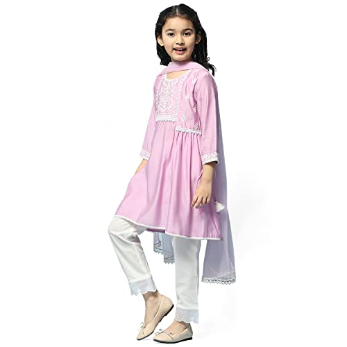 BIBA Cotton Girl Solid Straight Kid Salwar Suit Set(Kw5201_Lilac_5)