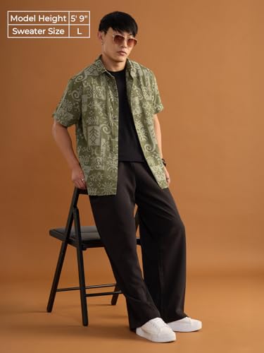 The Souled Store Nomad: Aztec Men and Boys Short Sleeve Spread Collar Green All Over Print Casual Trendy Easy to Style Cotton Relaxed Shirt