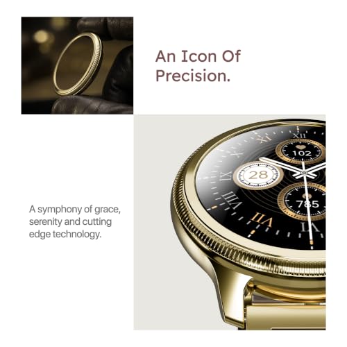 Pebble Opal Newly Launched Smart Watch for Women | Super AMOLED, Classic Design, Glossy Metallic Finish, Stainless Steel Strap, 100+ Watch Faces, Cycle & Sleep Tracking | Imperial Gold