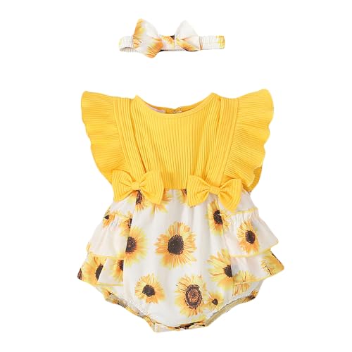 Hopscotch Baby Girls Floral Print Short Sleeves Yellow Bodysuits For Ages (3-6 Months)