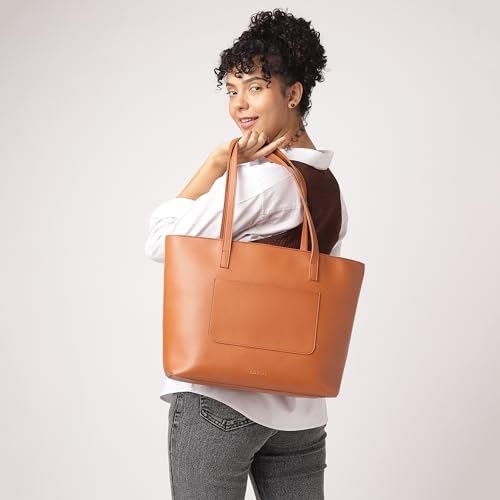 Fastrack Classic Laptop Tote Bag for Women | Stylish Everyday Bag for Ladies, Women, Girls | Casual College Bag Made of High-Quality Faux Leather (Tan)