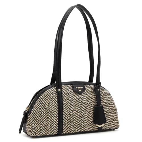 Da Milano Leather Shoulder Bag for Women - Beige & Black (LB-02223)