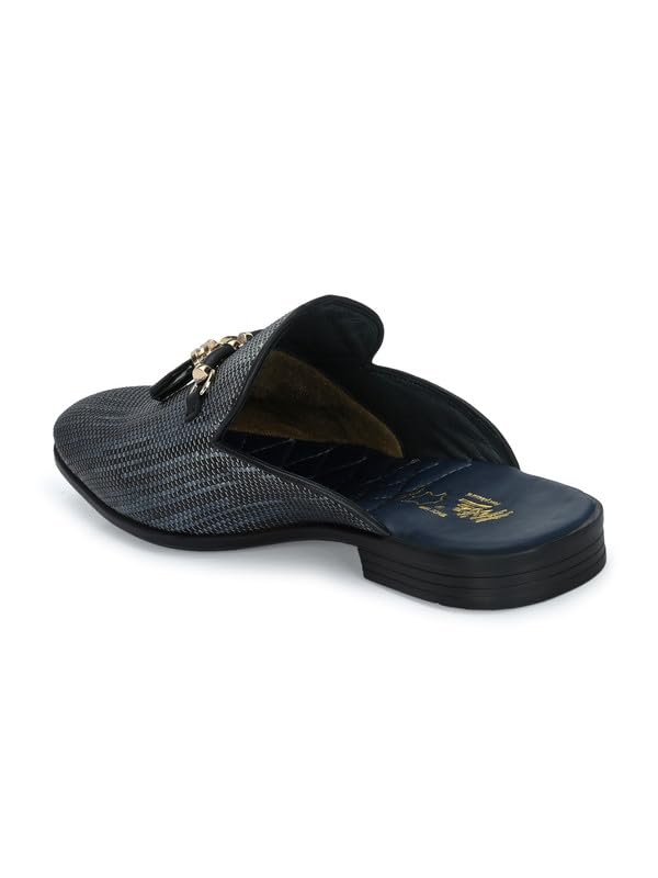 HITZ Men's Black Leather Half Shoes Ethnic Wear Mule Shoes - UK 7