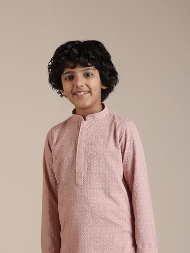 Manyavar Blended Cotton Thread Work Kurta Pyjama Set for Child(4-5 years)