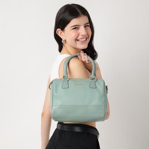 Fastrack Women Carryall Satchel with Top Handles and Adjustable Shoulder Strap - Stylish Barrel Bag with Secure Zip Closure for Everyday Use, Green