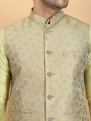 Ethluxis Men's Silk Blend Floral Kurta Pyjama Jacket Set (44, Lime), Green