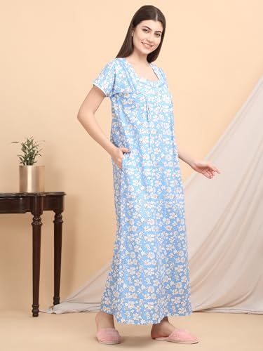 Sweet Dreams Women's Cotton Maxi Casual Night Dress (OCW-3792 Sky Blue 2XL)