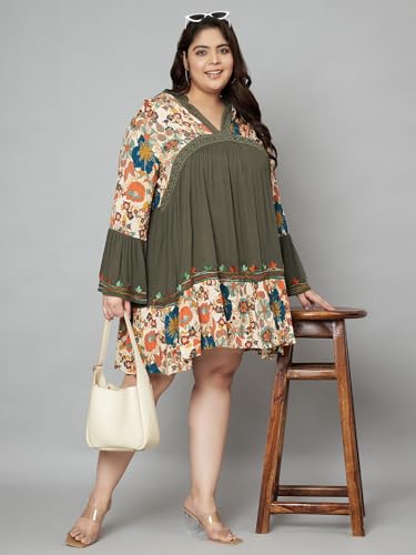 veldress21 Women Multicolor Short Mini Beachwear Flare Dress Summer Stylish Green Embroidered Plus Size (in, Alpha, 7XL, Plus, Green)