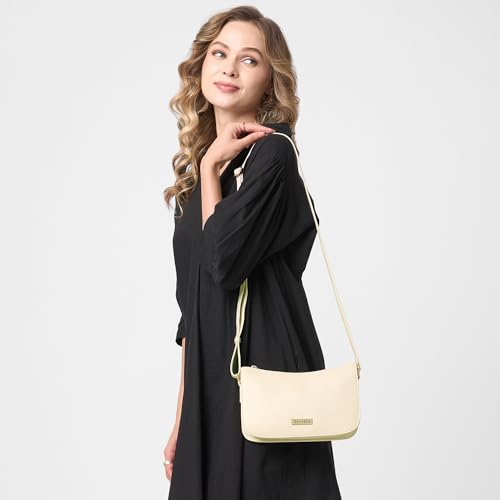 Caprese Carol Medium Sling Bag for Women with Adjustable Strap & Zipper Closure for Comfortable Wear | Versatile Handbag for Everyday Use, Travel, and Special Occasions (Off-White)
