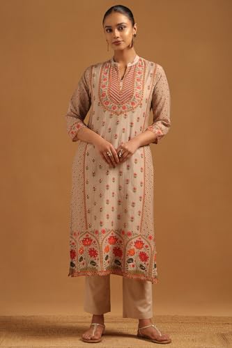 Soch Womens Beige Mul Chanderi Floral Salwar Suit With Hand Embroidery and Bead Details