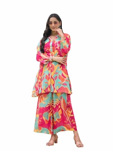 Divena Red Digital Printed Muslin Co-ord set