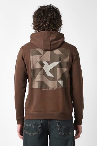 Men Brown Print Hooded Neck Sweatshirt
