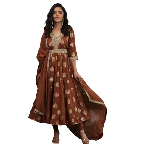 BIBA Women Brown Pure Banarasi Brocade Kalidar Suit Set_38