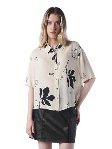 ONLY Women's Abstract Print Regular Fit White Shirt