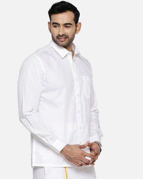 RAMRAJ COTTON Mens Cotton Solid White Full Sleeve Shirt (42;White)