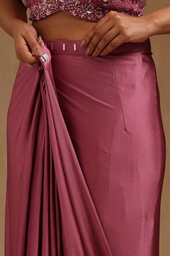 Soch Womens Blush Pink Spandex Solid Ready To Wear Saree