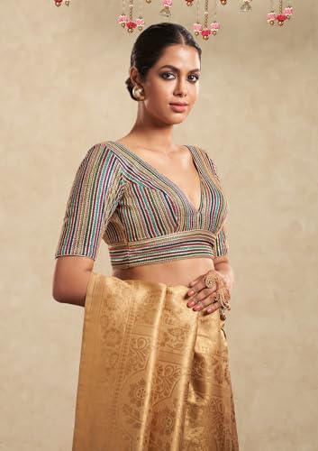 S SALWAR STUDIO Blue Georgette Plunging V Neck Readymade Blouse
