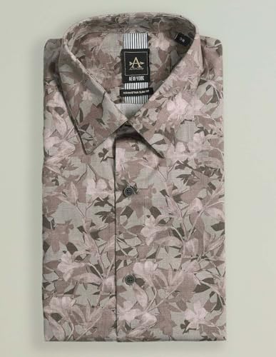 Arrow New York Men's Brown Floral Printed Spread Collar Full Sleeve Formal Cotton Slim Fit Shirt (ANAJSH1109_Brown_44)