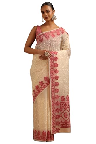 Soch Womens Cream Kota Floral Embroidered Saree