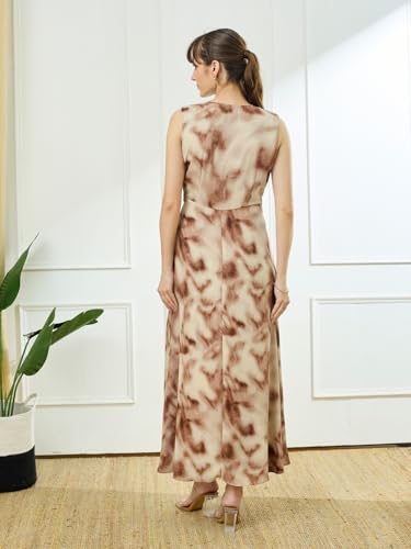Latin Quarters Women's Brown Sleeveless V-Neck Casual Tie-Dye Dress_S