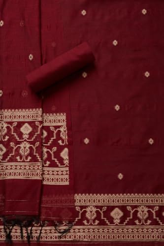 Soch Womens Maroon Chanderi Woven Design Unstitch Dress Material