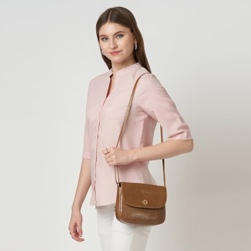 Caprese Frieda Small Sling Bag for Women with Adjustable Strap, Zipper & Magnetic Button Closure for Comfortable Wear | Versatile Handbag for Everyday Use, Travel, and Special Occasions (Tan)