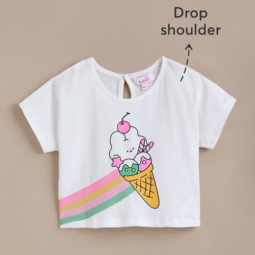 Hopscotch Girls Short Sleeves White Graphic Print Tees For Ages (12-24 Months)