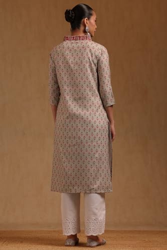 Soch Womens Green Pure Cotton Floral Embroidered Kurta