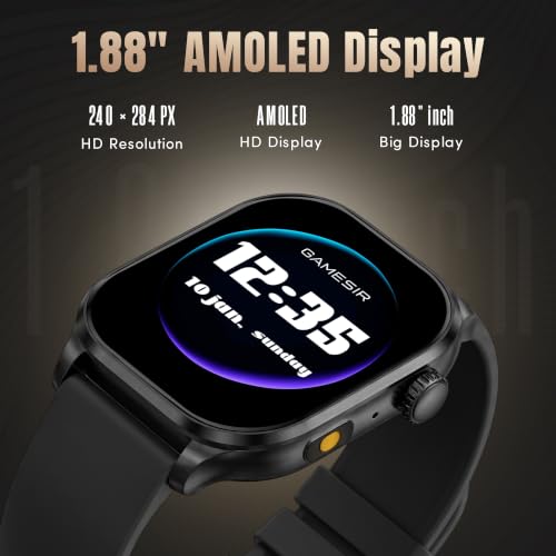 GameSir Sports Edge Smart Watch for Men & Women, 1.88" Full Touch Display, Bluetooth Calling, Fitness Tracking, Message Notifications, Android & iOS Compaatible - (Black)