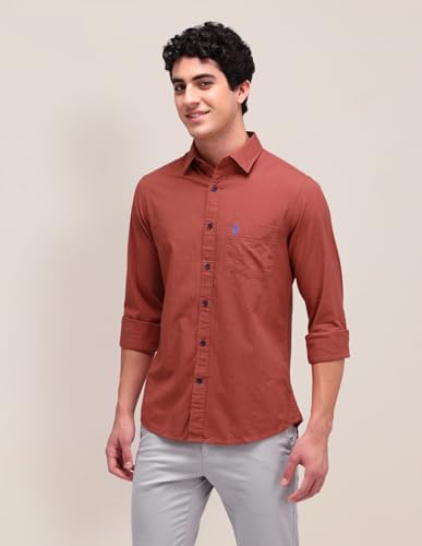 U.S. POLO ASSN. Mens Solid Poplin Full Sleeve Shirts (USSHTO3004_Rust_XL)