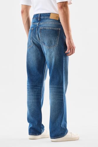 SNITCH Men Casual Jeans | Loose Fit Mid Rise Blue Stone-Wash Design | 100% Cotton Smooth Texture & Durable Stitching for Everyday Comfort & Style