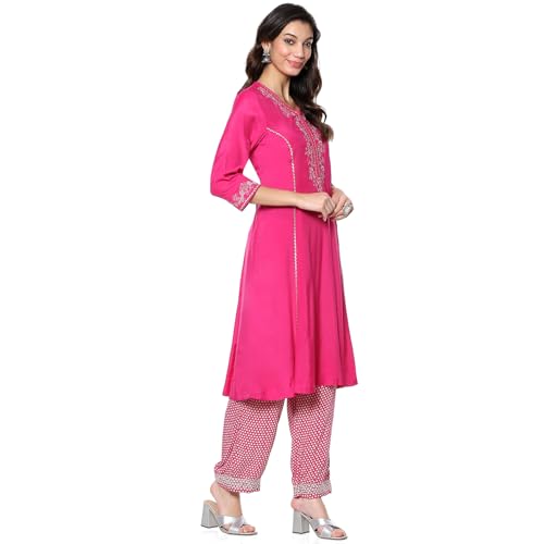 BIBA Women's Modal Kurta Sets (SKDASRT9606AW24FUS_Fuchsia
