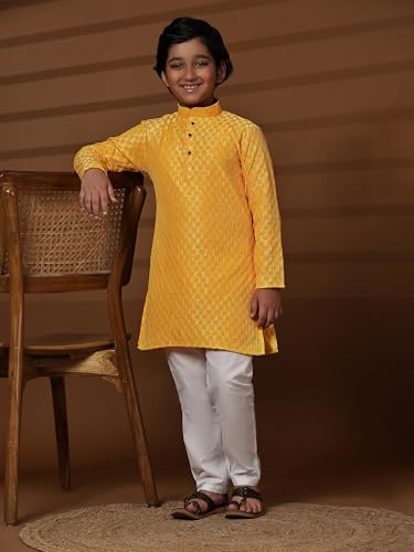 Pro-Ethic Style Developer Boys Cotton Kurta Pajama For Kid's Ethnic Wear | Cotton Kurta Pajama for Baby Boys (S-272), 13-14 years, Yellow