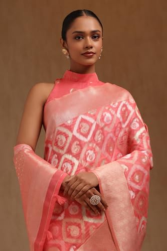 Soch Womens Pink Linen Zari Woven Saree With Zari Woven