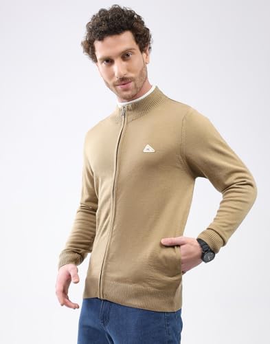 Monte Carlo Men Mock Neck Pullover | Regular Fit Full Sleeve Solid Sweater | Warm Winter Knitwear for Casual & Office Wear Camel L (Pack of 1)