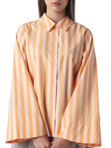 ONLY Women's Vertical Stripes Oversized Orange Shirt