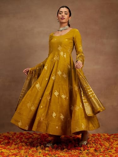 Libas Women's Chanderi Silk Kurta Sets_34742H_Mustard_L