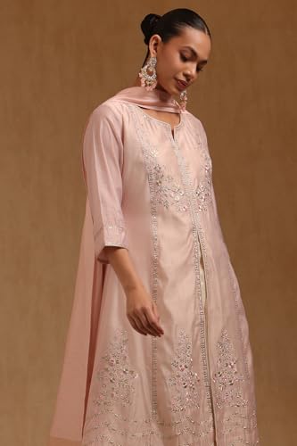 Soch Womens Pink Chanderi Floral Zari Embroidered Salwar Suit