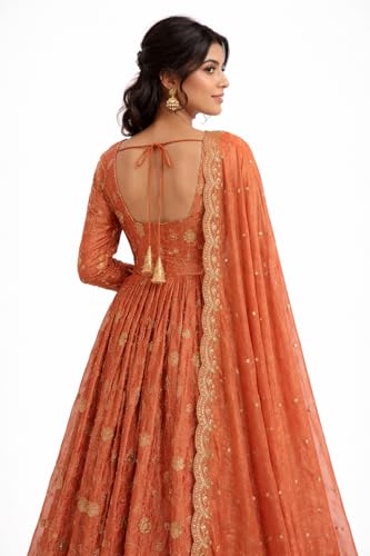Radiant Sunset Embroidered Anarkali Gown with Dupatta for Timeless Festive Wedding Celebration Elegance and Grace