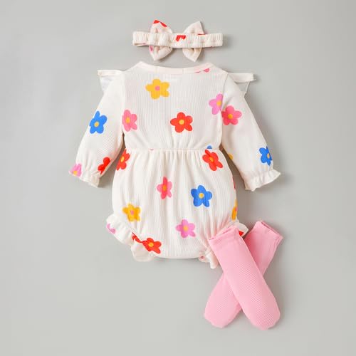Hopscotch Girls Full Sleeves White Floral Bow Applique Bodysuits For Ages (6-9 Months)