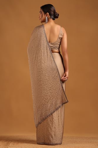 Soch Womens Beige Crepe Embellished Saree With Stone Work