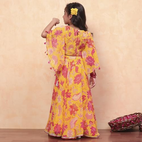 Biba Girls Yellow Polyester Printed Flared Lehenga Set_2-3Y