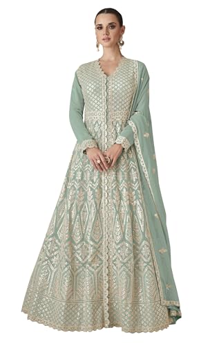 RUDRAPRAYAG Georgette Embroidery Semi Stitched Flared Floor Length Anarkali Gown For Women